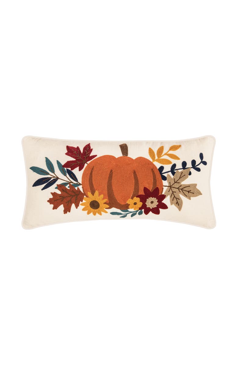 C&F Home Autumn Pumpkins & Flowers 100% Cotton Chain Stitched Long Accent Pillow 12" x 24", Main, color, 
