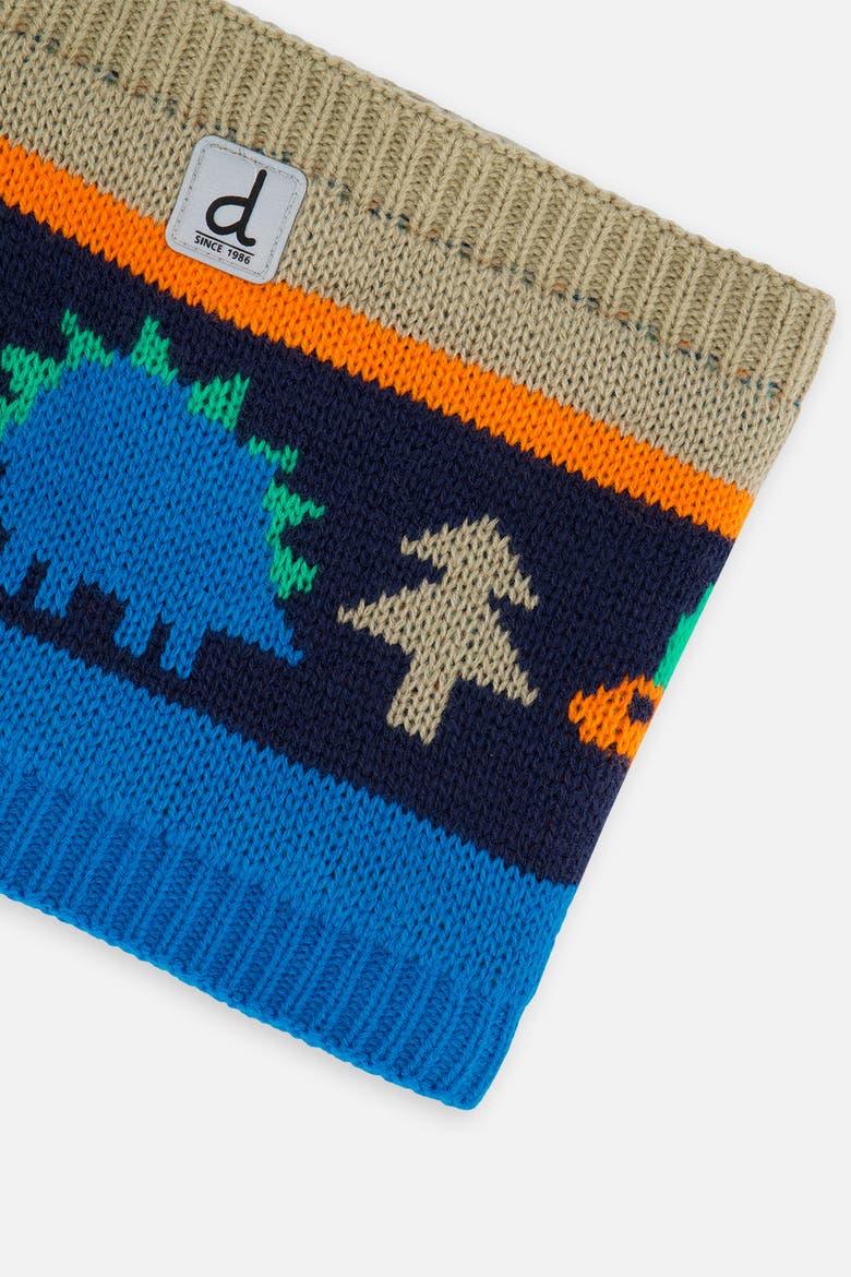 Dinosaur Jacquard Fleece-Lined Knit Neckwarmer, Alternate, color, Blue Dinosaur Print