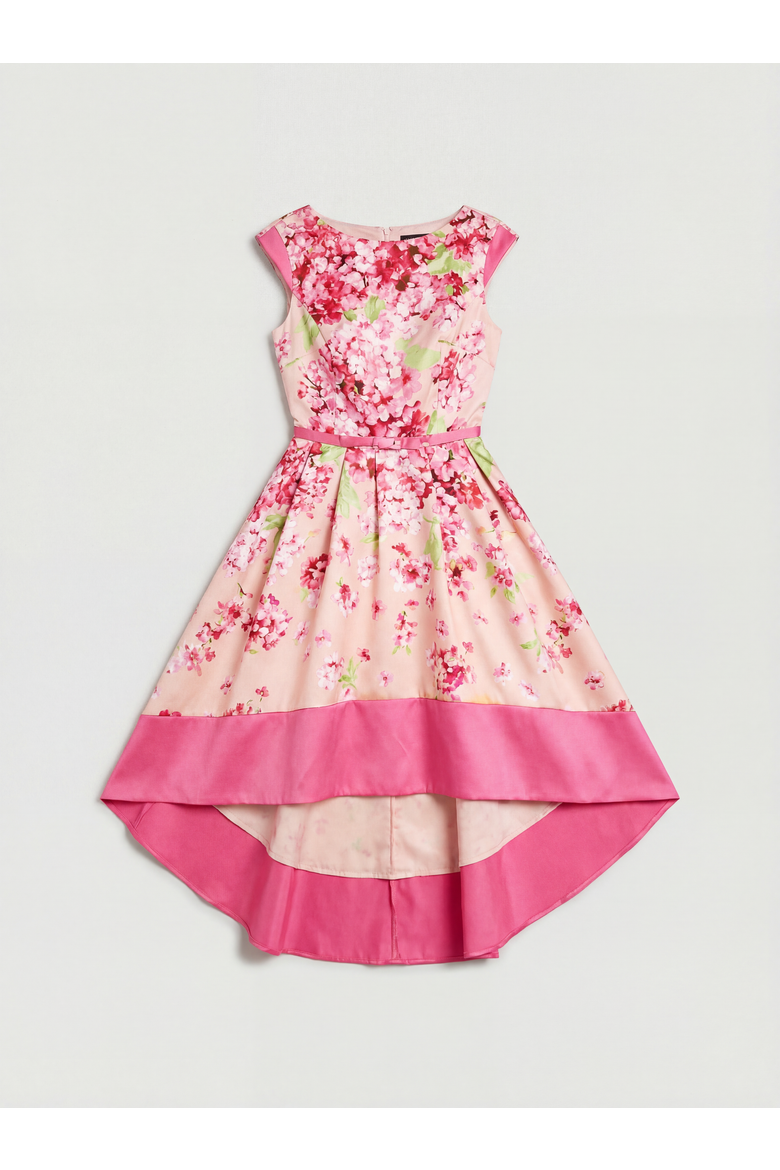 Twill Hi-lo Floral Printed Midi Dress, Alternate, color, Blush