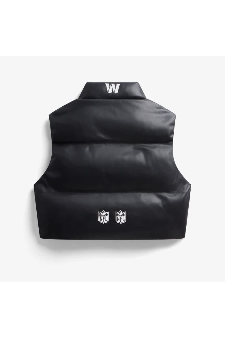 Women's  Black Washington Commanders Faux Leather Cropped Puffer Vest, Alternate, color, Black