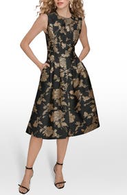 Donna Karan New York Metallic Jacquard Sleeveless Fit & Flare Dress
