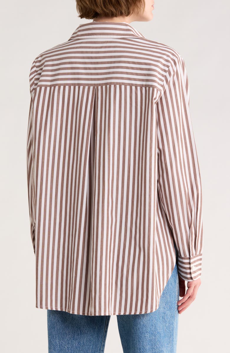 French Connection Stripe Relaxed Popover Shirt, Alternate, color, Chocolate Brown / Ecru