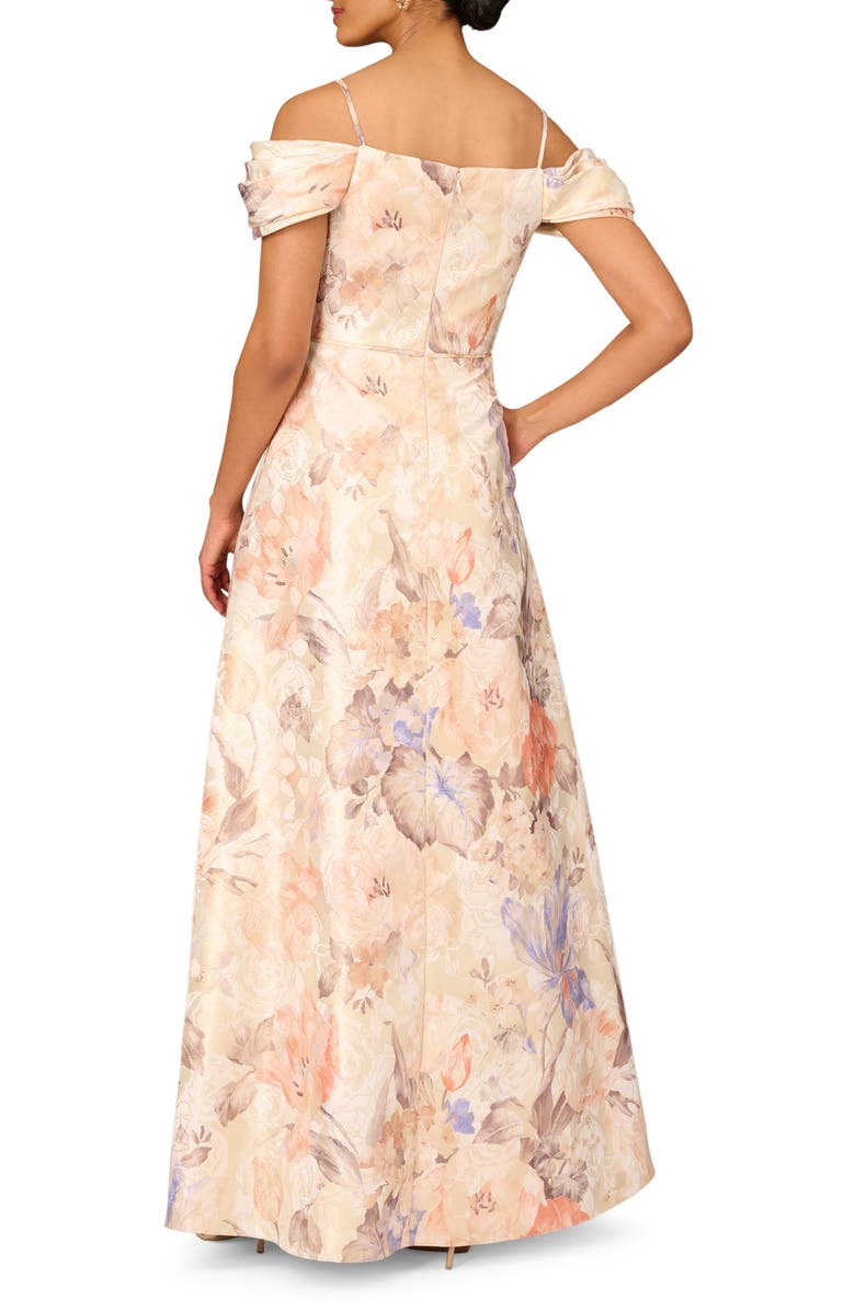Aidan Mattox by Adrianna Papell Floral Print Off the Shoulder Jacquard Gown, Alternate, color,