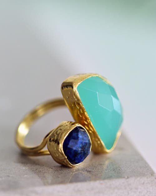 Ottoman Hands Avery Lapis And Aqua Chalcedony Cocktail Ring In Multi