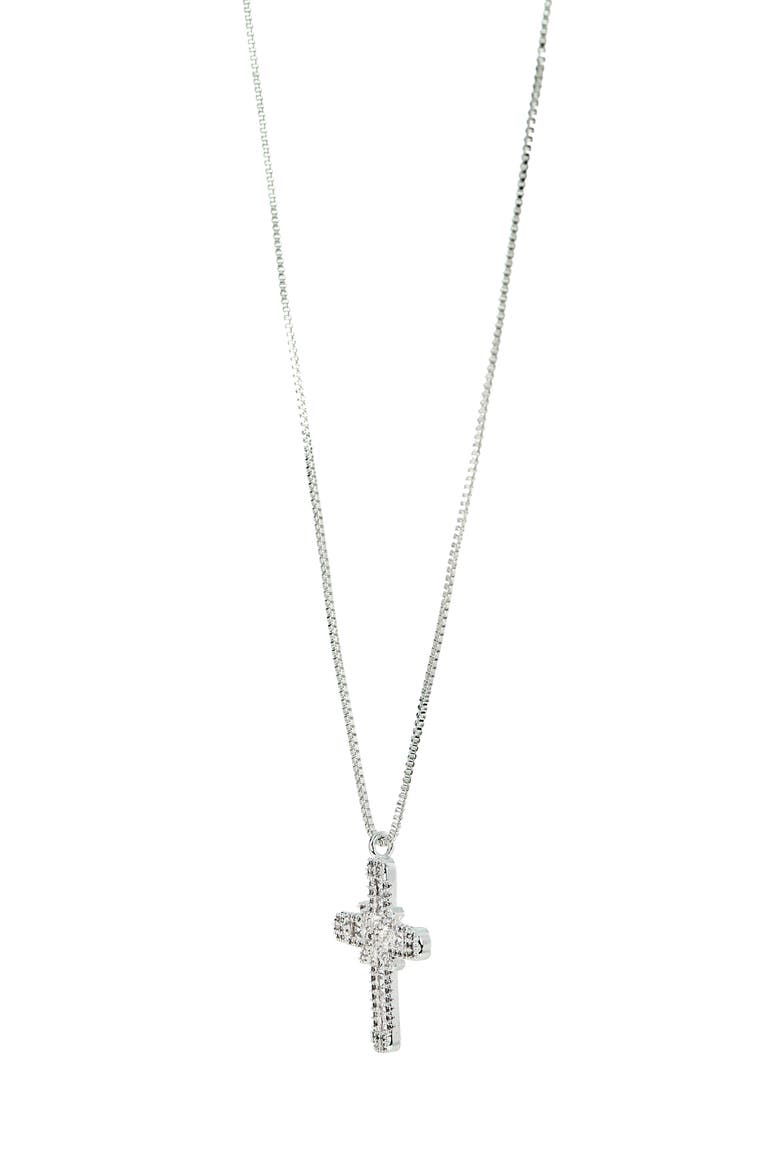 Cross Pendant Necklace & Cubic Zirconia Stud Earrings Set, Alternate, color, METALLIC SILVER