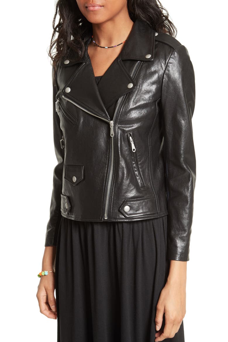 Wes Moto Leather & Neoprene Jacket, Alternate, color, BLACK