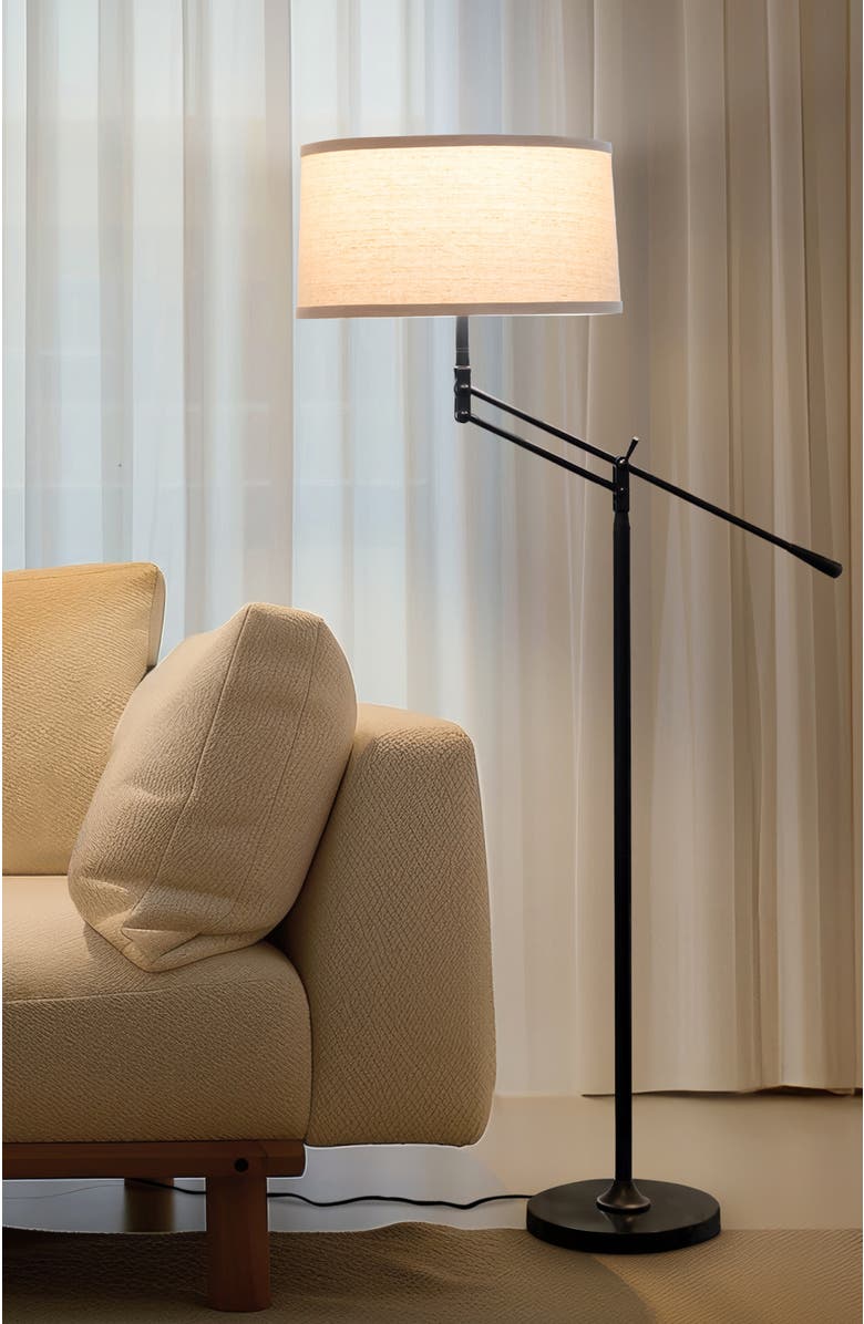 Brightech Ava 61' LED Mid-Century Modern Adjustable Floor Lamp with Fabric Drum Shade, Alternate, color, Classic Black