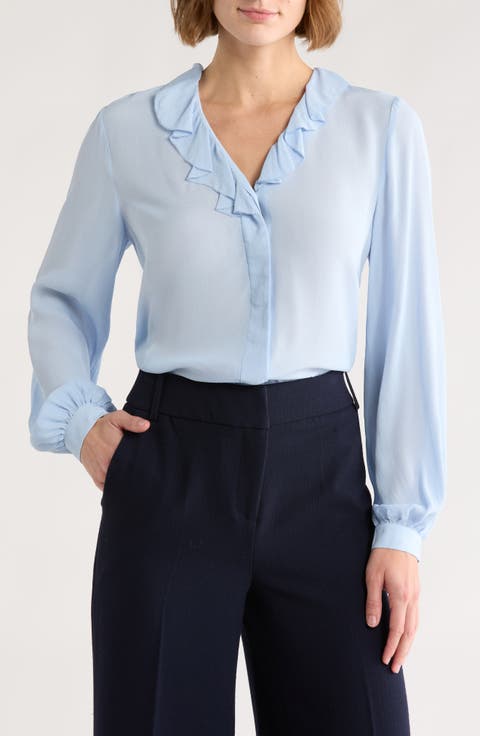 Ruffle Long Sleeve Button-Up Shirt