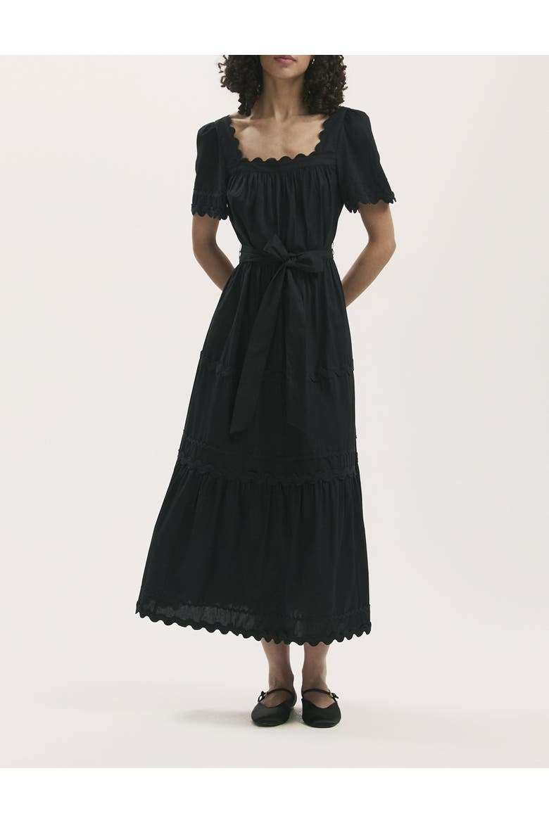 Corina Cotton Midi Tiered Dress, Alternate, color, Black