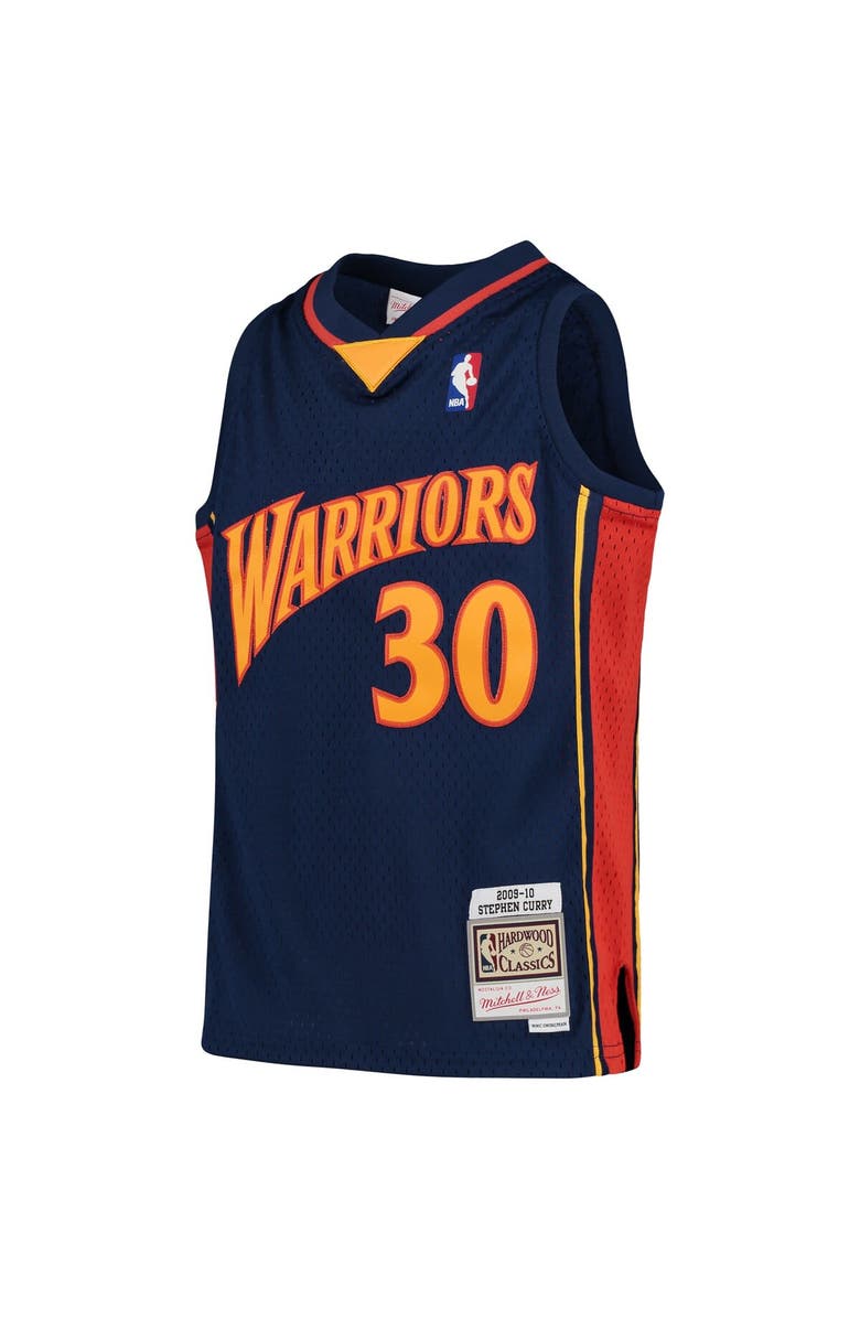Mitchell & Ness Youth Mitchell & Ness Stephen Curry Navy Golden State Warriors 2009-10 Hardwood Classics Swingman Throwback Jersey, Alternate, color, 