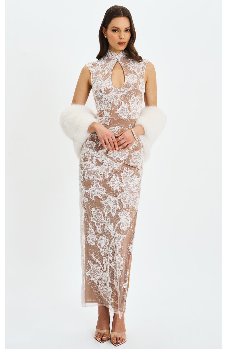 Miss Circle Jazmin Faux Fur Scarf Wrap Stole, Alternate, color, White