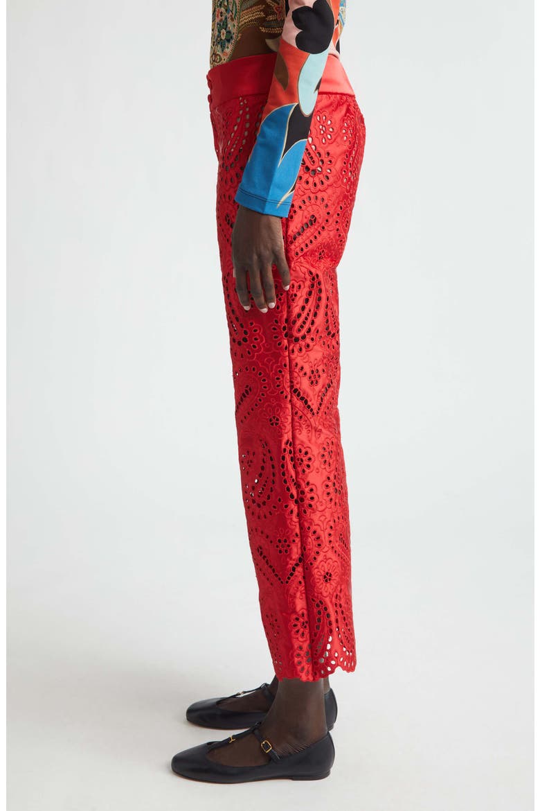 Paisley Eyelet Duchess Satin Trousers, Alternate, color, RED