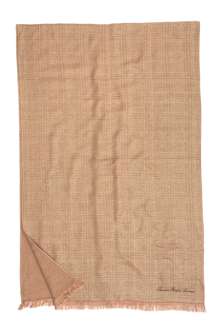 Double Face Shine Plaid Wrap, Alternate, color, Camel/Gold