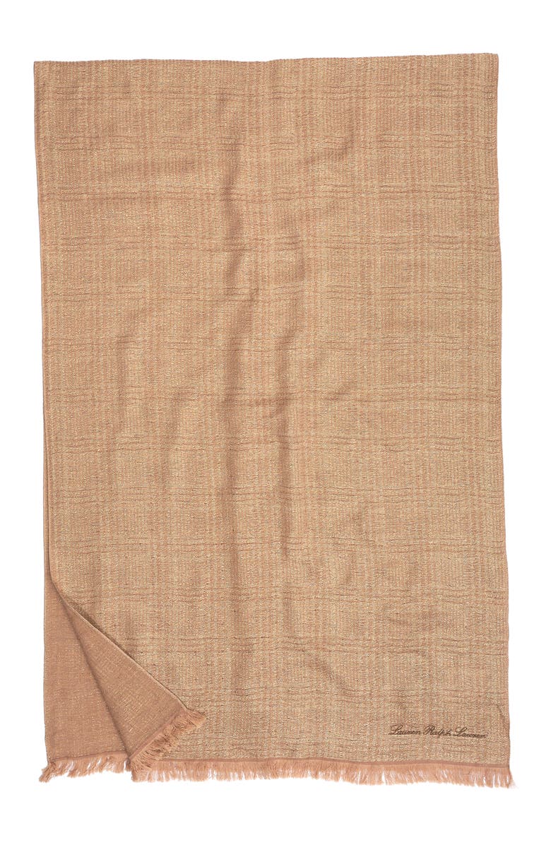 Lauren Ralph Lauren Double Face Shine Plaid Wrap, Alternate, color, Camel/Gold