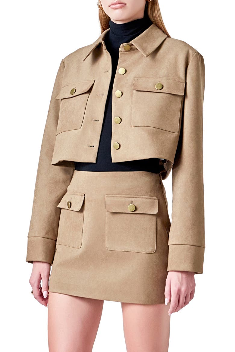 Faux Suede Crop Jacket, Alternate, color, OLIVE