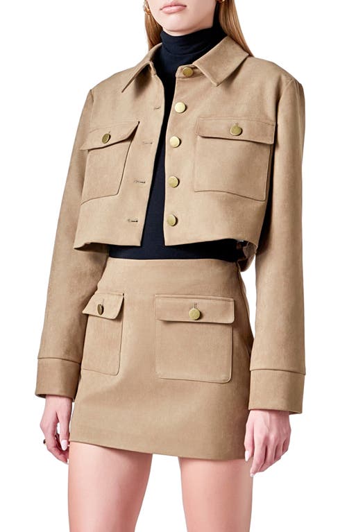 Endless Rose Faux Suede Crop Jacket In Brown