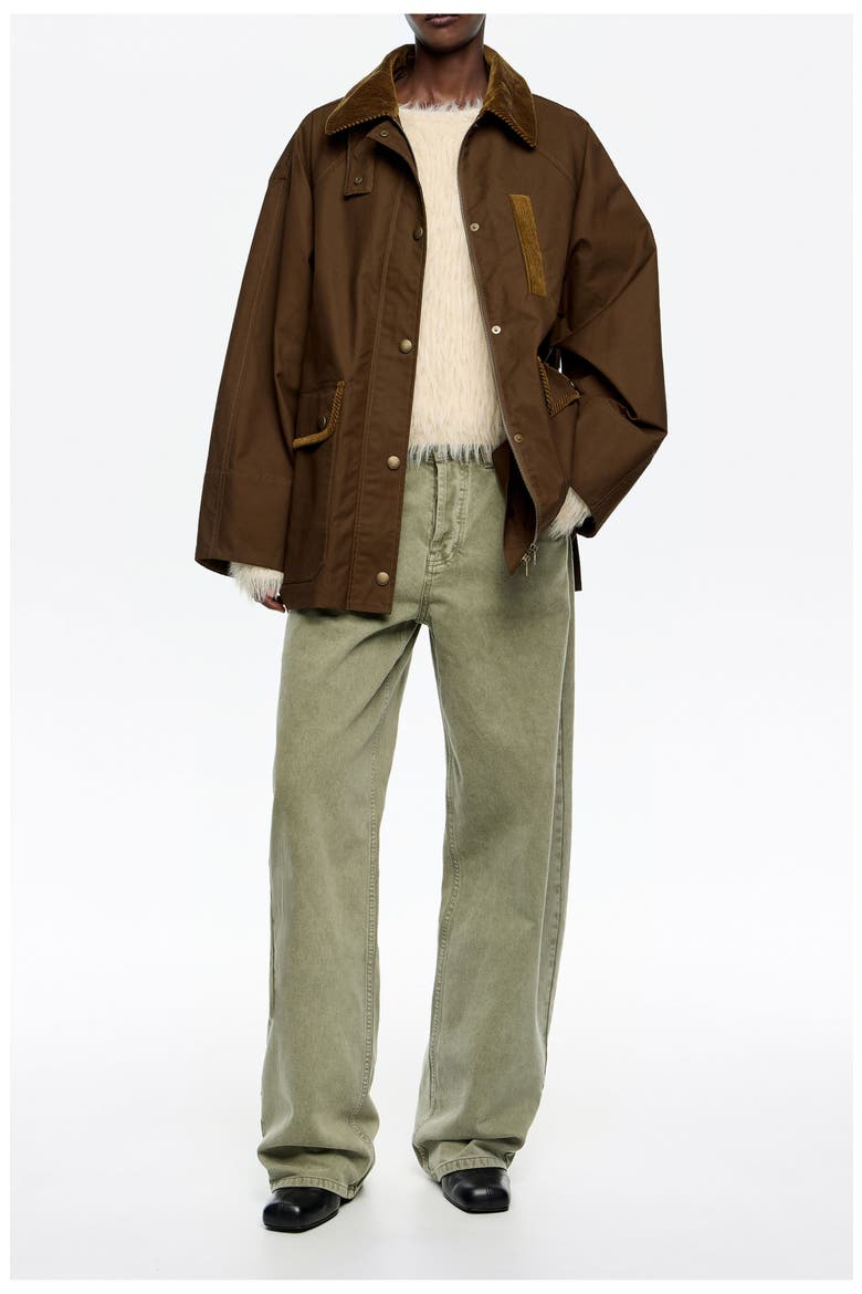 Short Trench With Contrast Corduroy, Main, color, DARK OLIVE