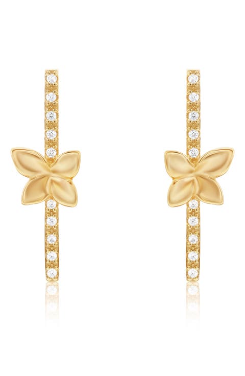 Cubic Zirconia Floral Linear Drop Earrings