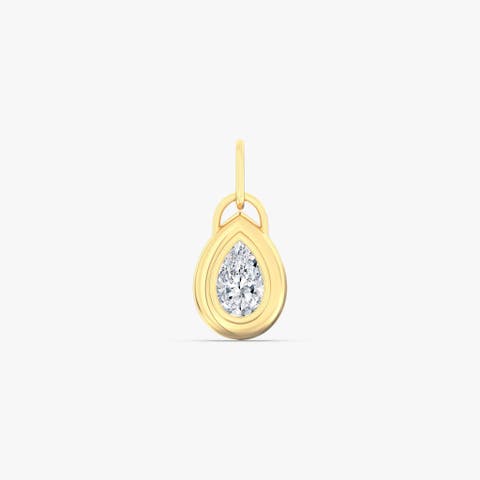Golden Domed Pear Lab Diamond Charm in 14K