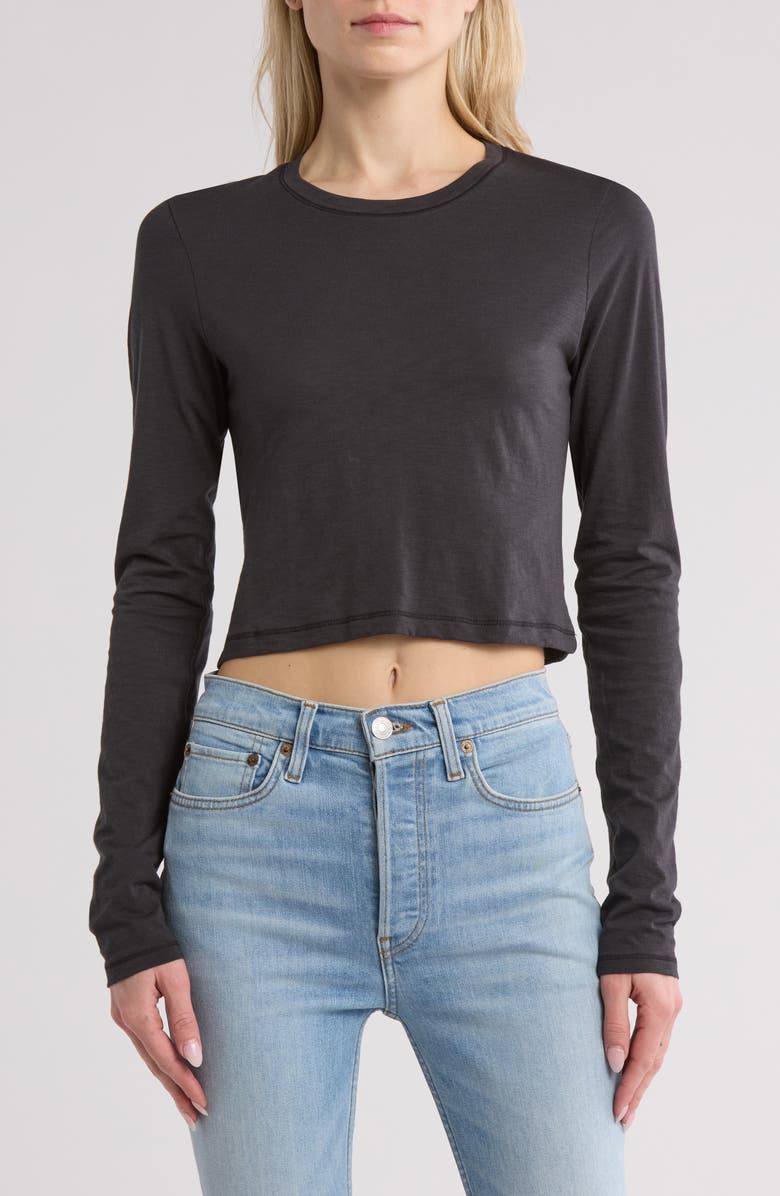 rag & bone Long Sleeve Crop Slubbed T-Shirt, Main, color, 