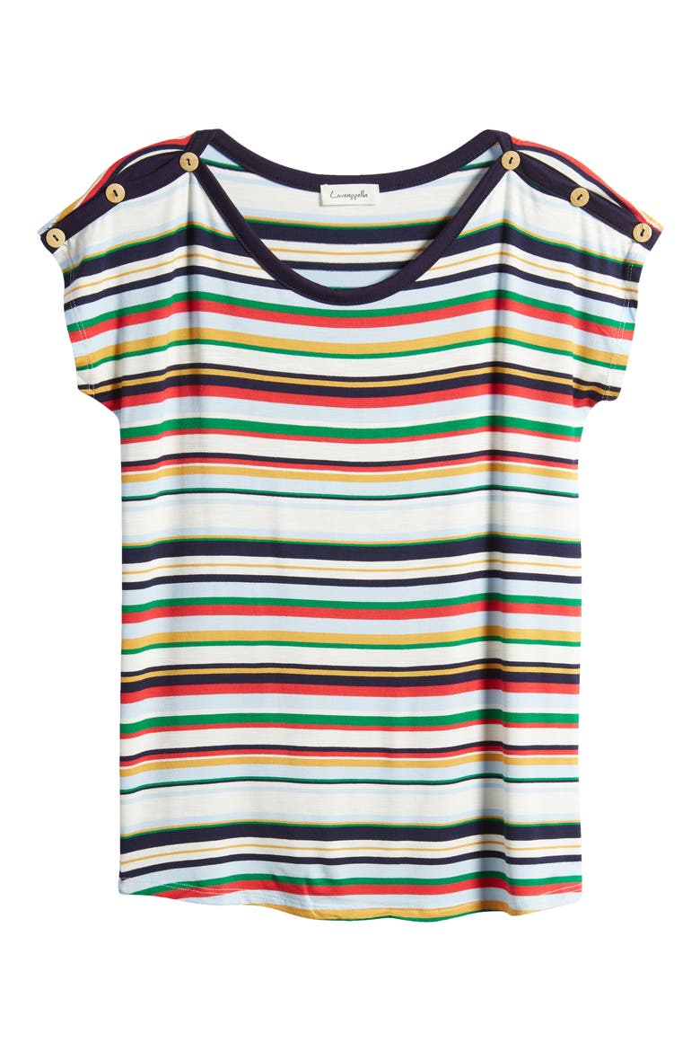 Stripe Button Shoulder T-Shirt, Alternate, color, MULTISTRIPE