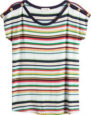 Loveappella Stripe Button Shoulder T-Shirt