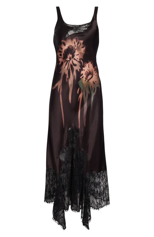 Collina Strada Stone Flower Drip Anemone Satin & Lace Tank Dress In Pink
