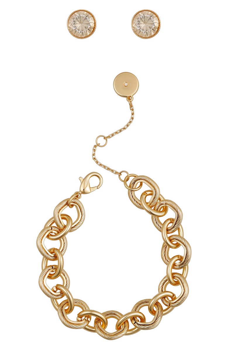 Vince Camuto Chain Link Bracelet & Cubic Zirconia Stud Earrings Gift Set, Main, color, Gold