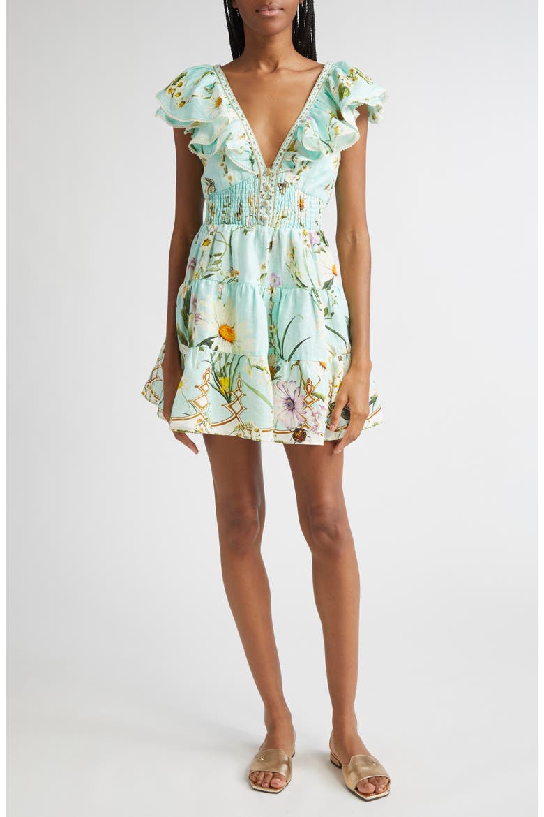 Floral Freefall Tiered Linen Minidress, Main, color, FLORAL FREEFALL