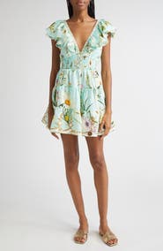 Camilla Floral Freefall Tiered Linen Minidress