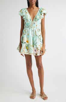 Camilla Floral Freefall Tiered Linen Minidress