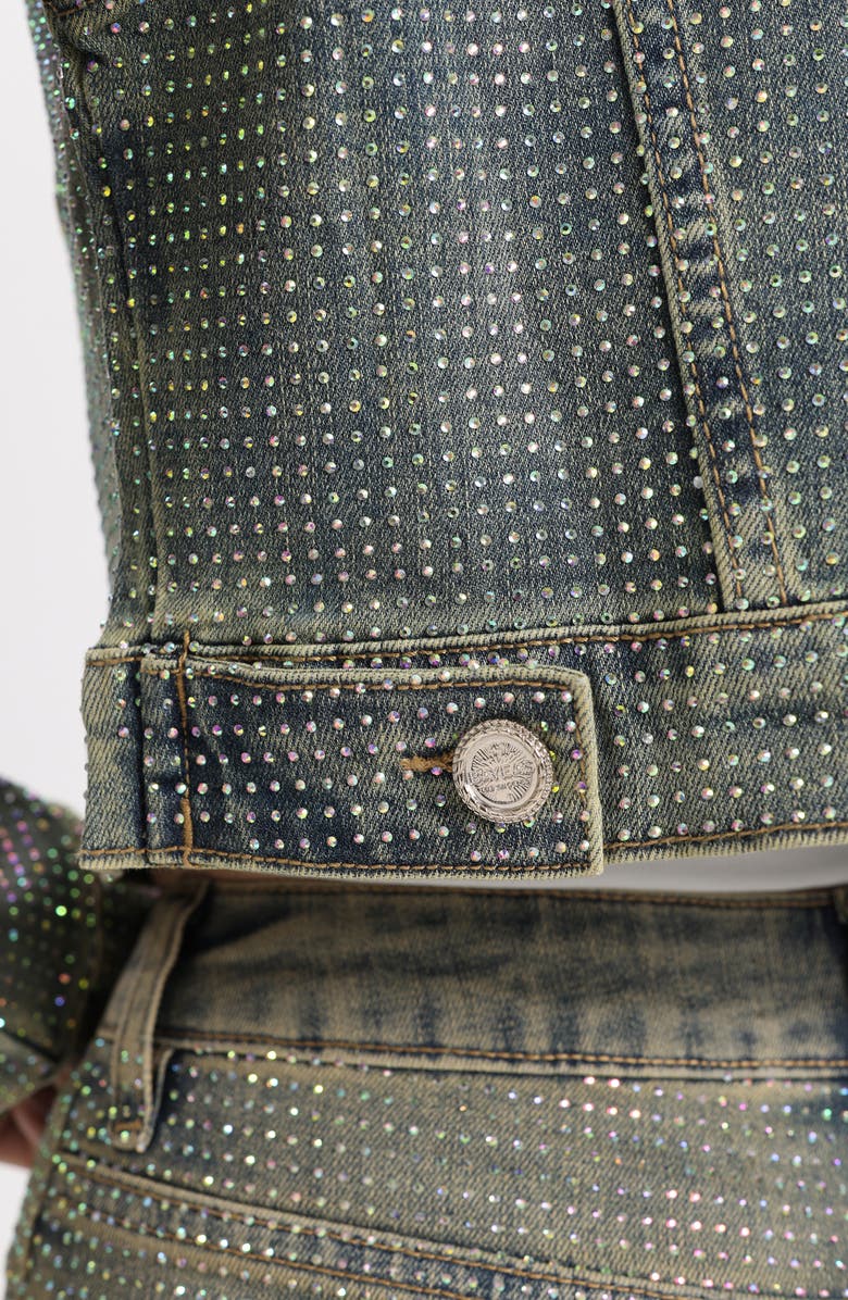 Bayeas Rhinestone Crop Denim Jacket, Alternate, color, Pure Edge