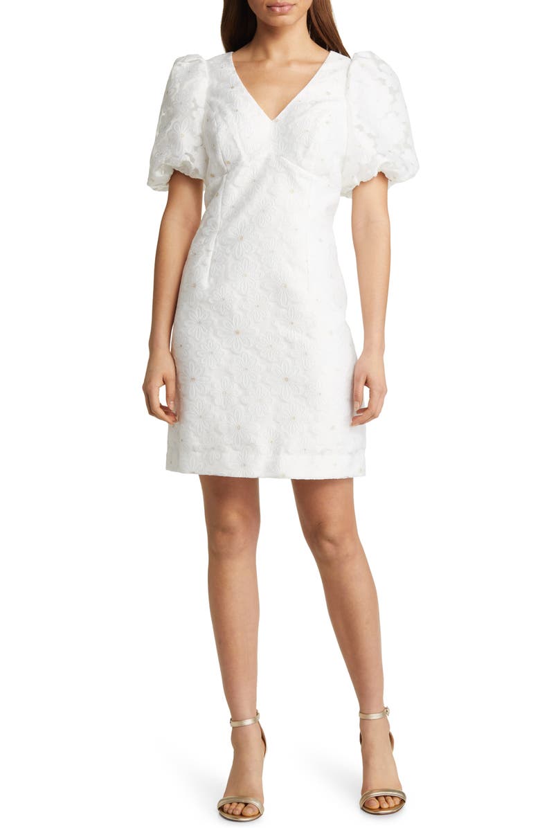 Lilly Pulitzer<sup>®</sup> Citra Floral Embroidered Puff Sleeve Sheath Dress, Main, color,