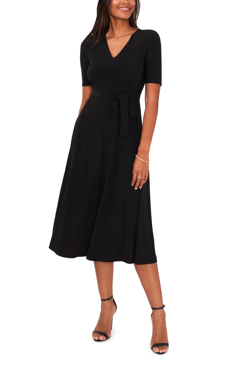 Tie Belt Midi Dress, Main, color, BLACK
