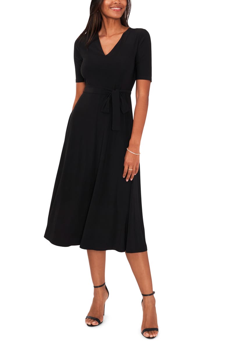 Chaus Tie Belt Midi Dress, Main, color, Black