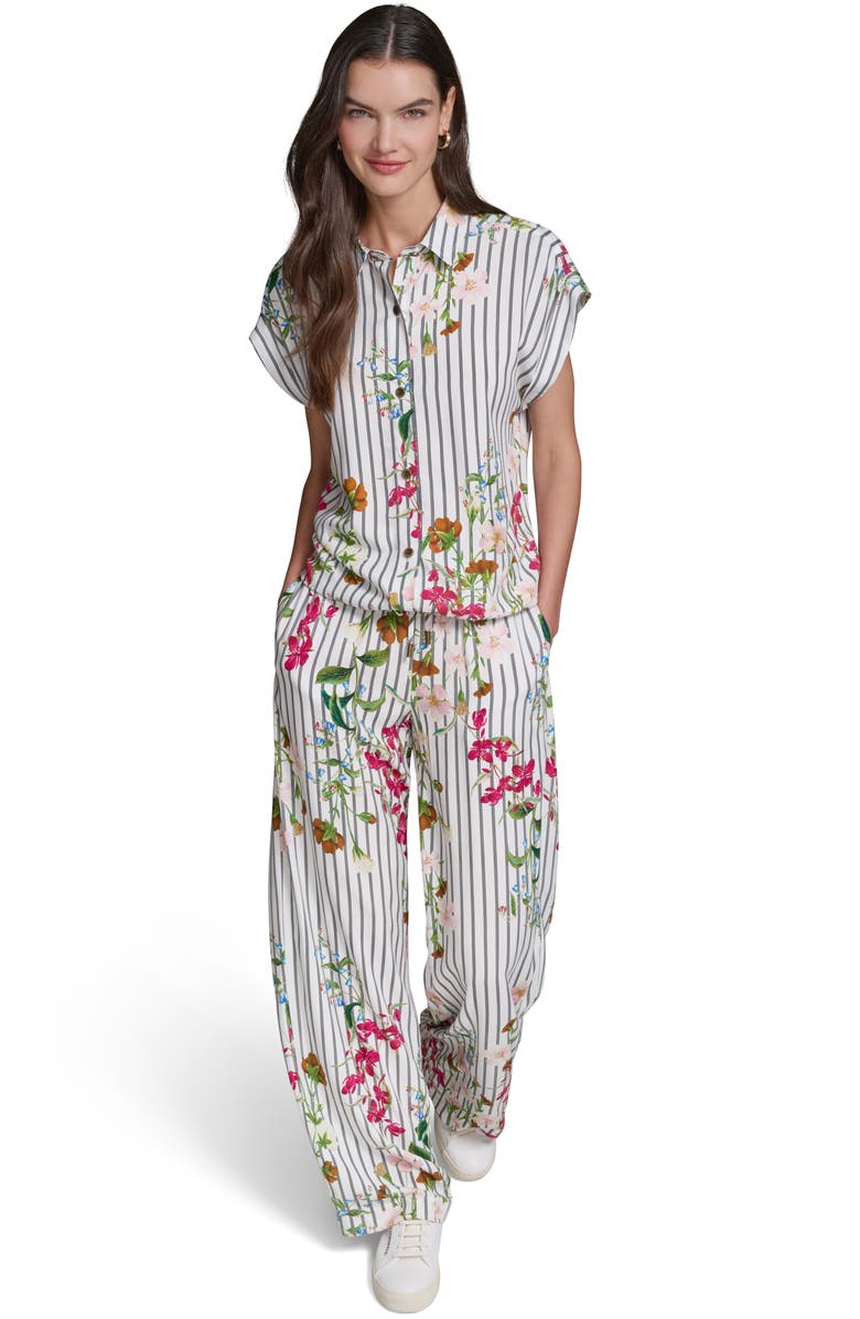 KARL LAGERFELD PARIS Stripe Flower Print Wide Leg Pants, Alternate, color, 
