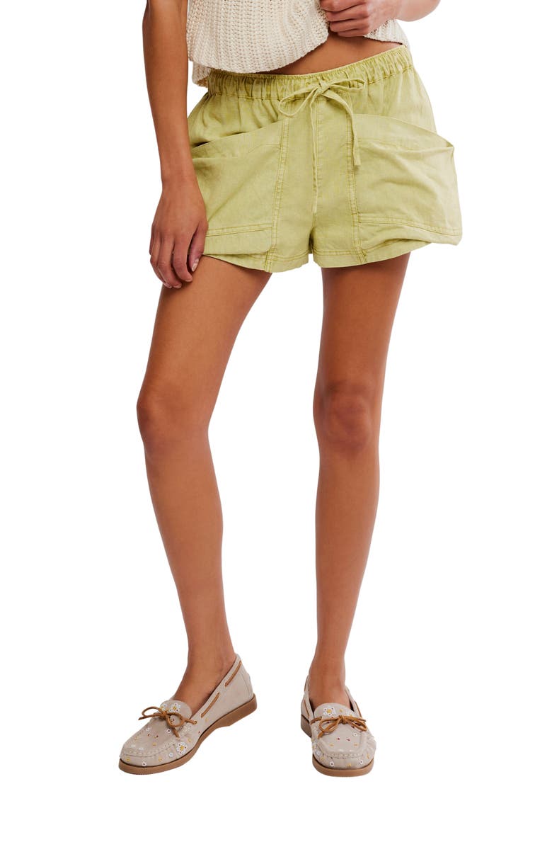 Free People Good Fortune Linen & Cotton Shorts, Main, color, Warm Olives