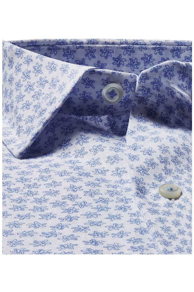 Starfish Print Short Sleeve Linen & Cotton Button-Up Shirt, Alternate, color, WHITE/ BLUE