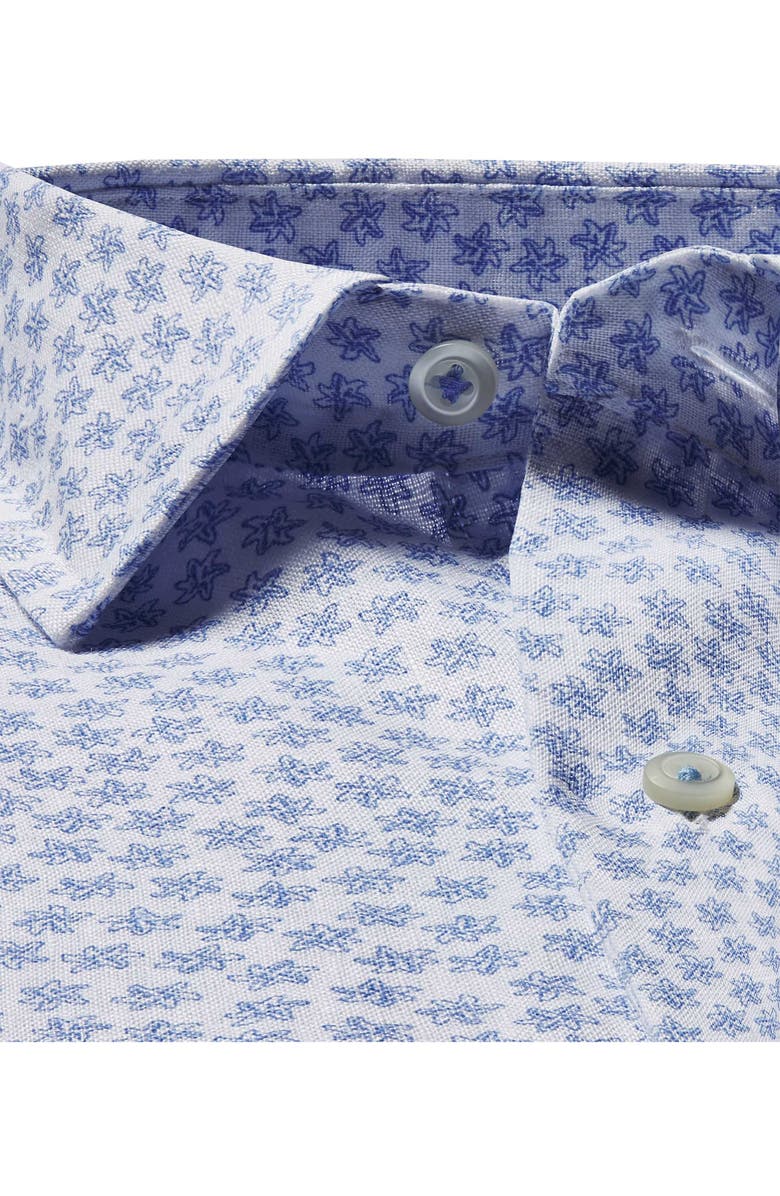 David Donahue Starfish Print Short Sleeve Linen & Cotton Button-Up Shirt, Alternate, color, White/ Blue