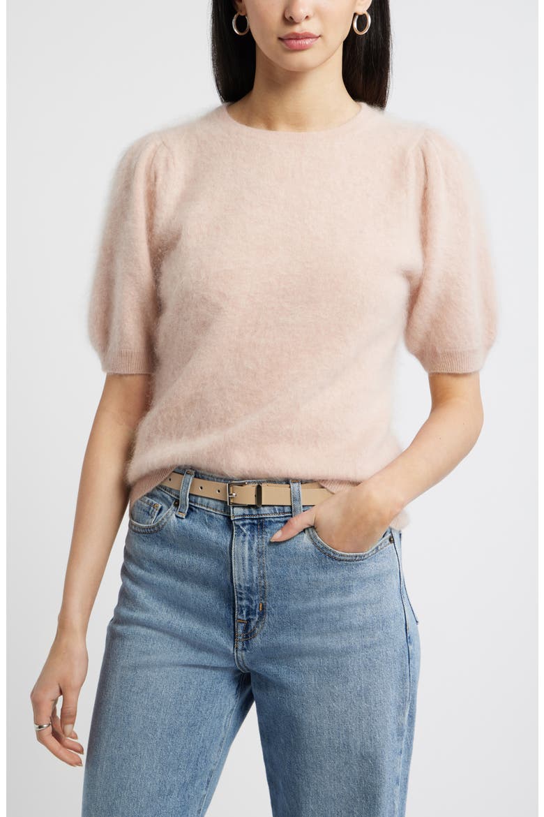Femme Short Sleeve Brushed Cashmere Sweater, Main, color, PINK ADOBE