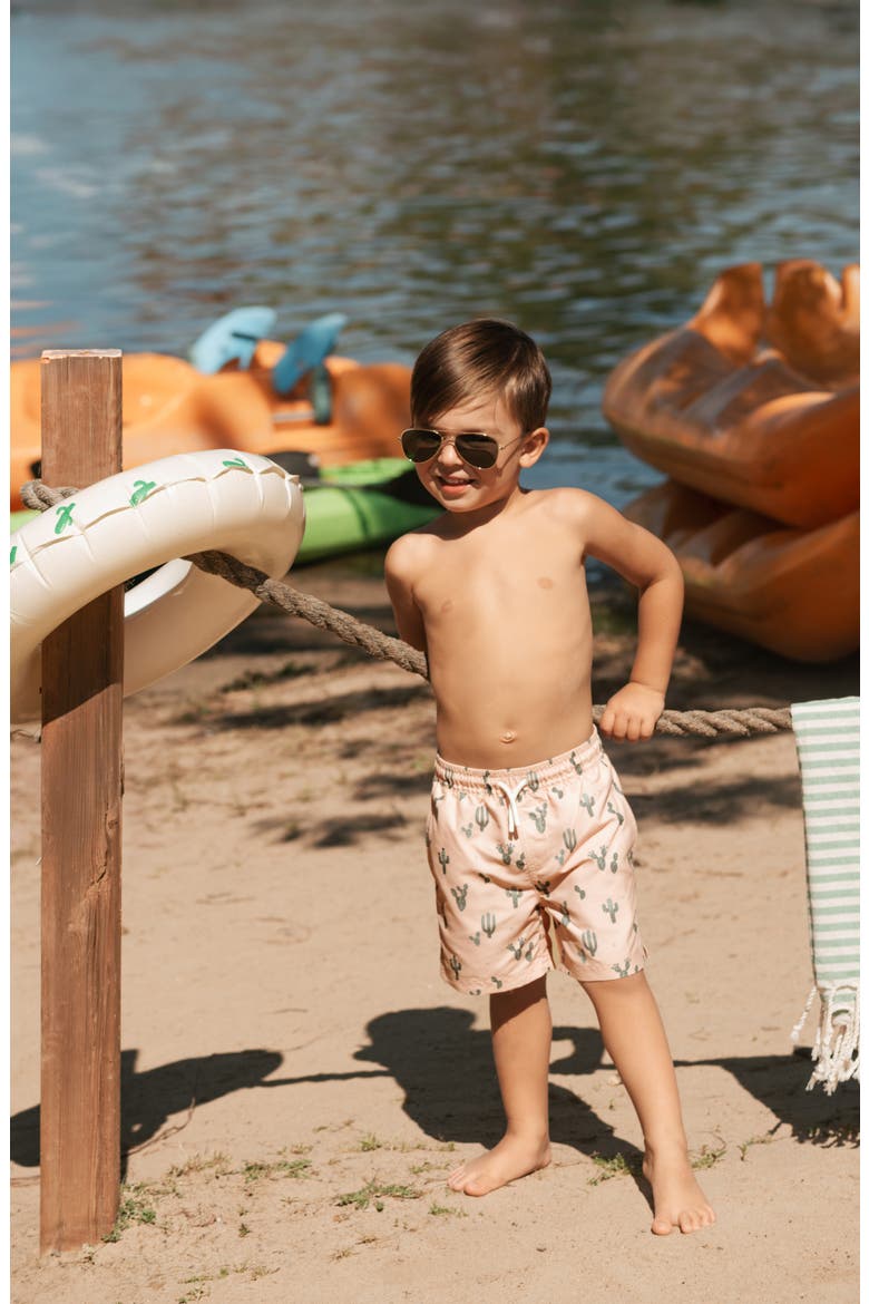 Kids' Cactus Print Swim Trunks, Alternate, color, CORAL