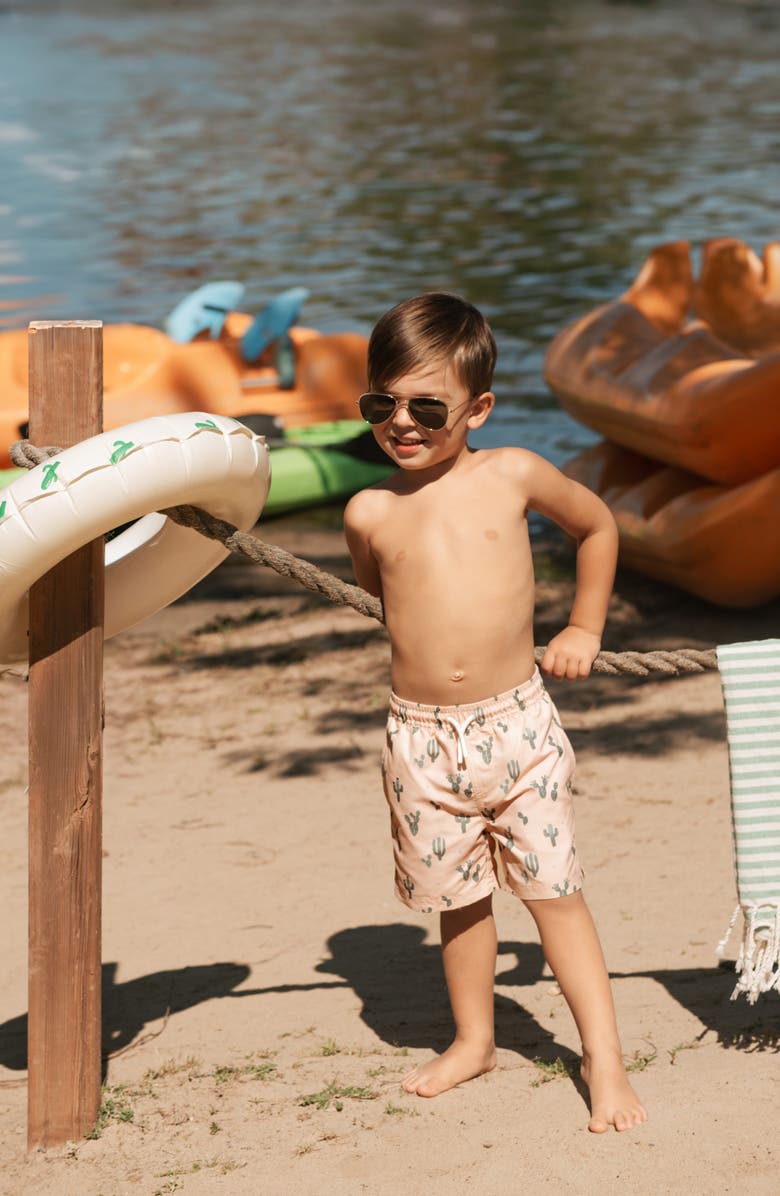 Petit Lem Kids' Cactus Print Swim Trunks, Alternate, color, Coral