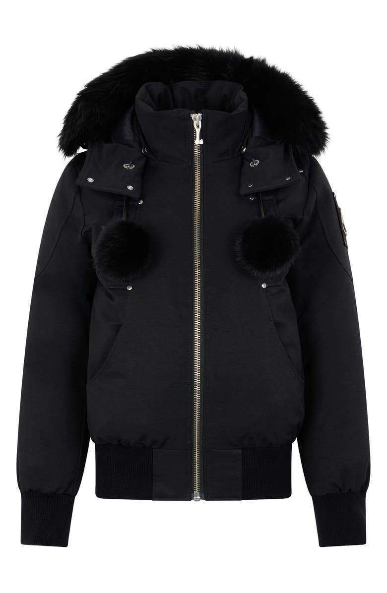 Moose Knuckles Debbie Genuine Shearling Trim Hooded Water Repellent 800 Fill Power Down Bomber Jacket, Alternate, color, Black