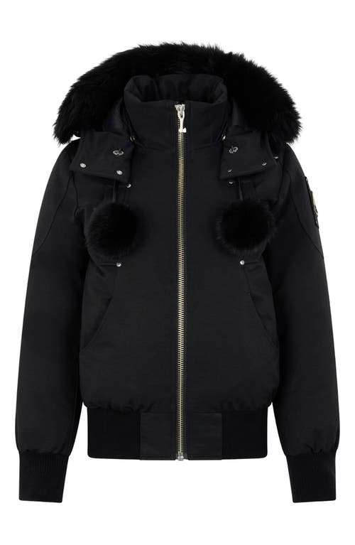 Moose Knuckles Debbie Genuine Shearling Trim Hooded Water Repellent 800 Fill Power Down Bomber Jacke In Black
