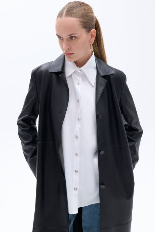 Shop Nocturne Belted Faux Leather Trench Coat In Black
