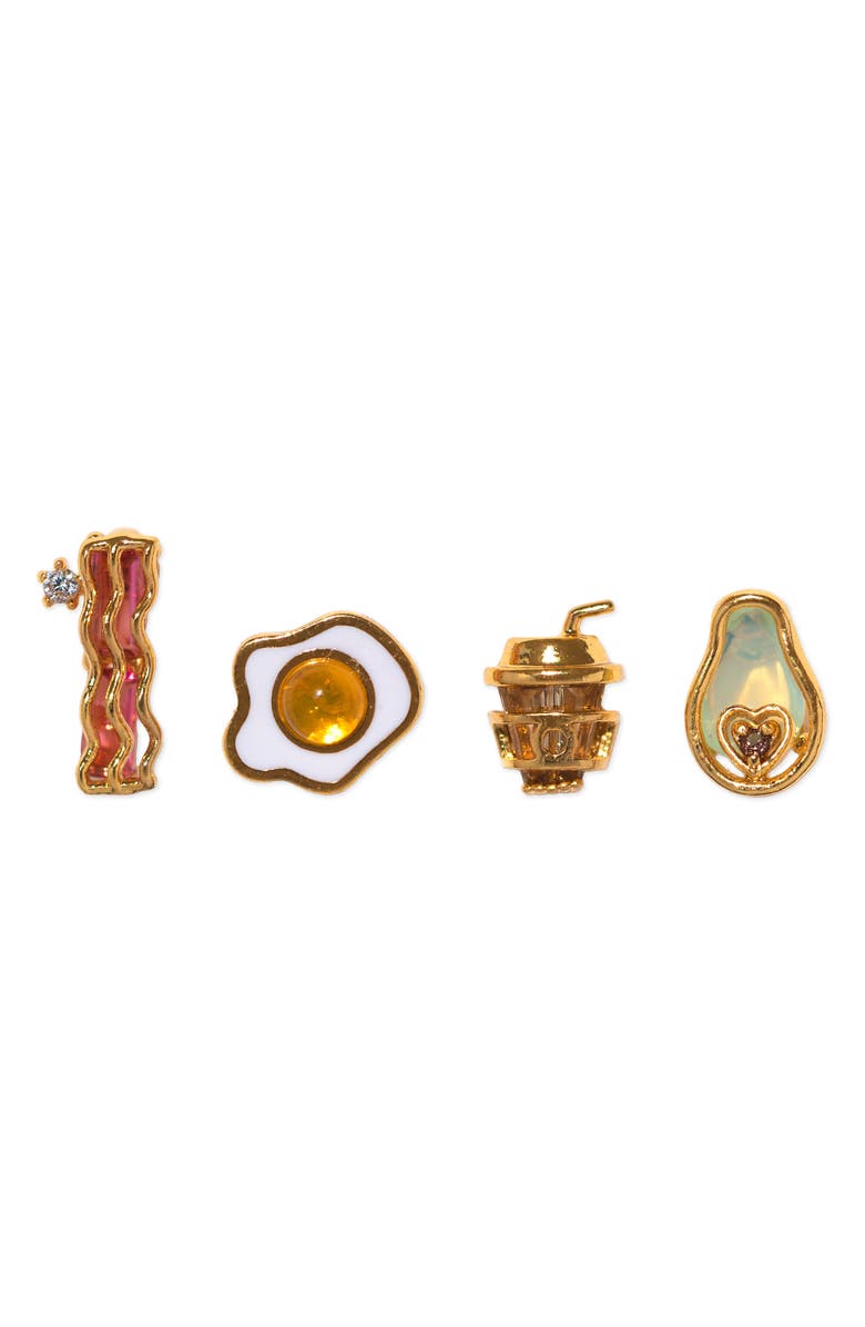 Girls Crew Thanks a Brunch Set of 4 Assorted Single Stud Earrings, Main, color, Gold