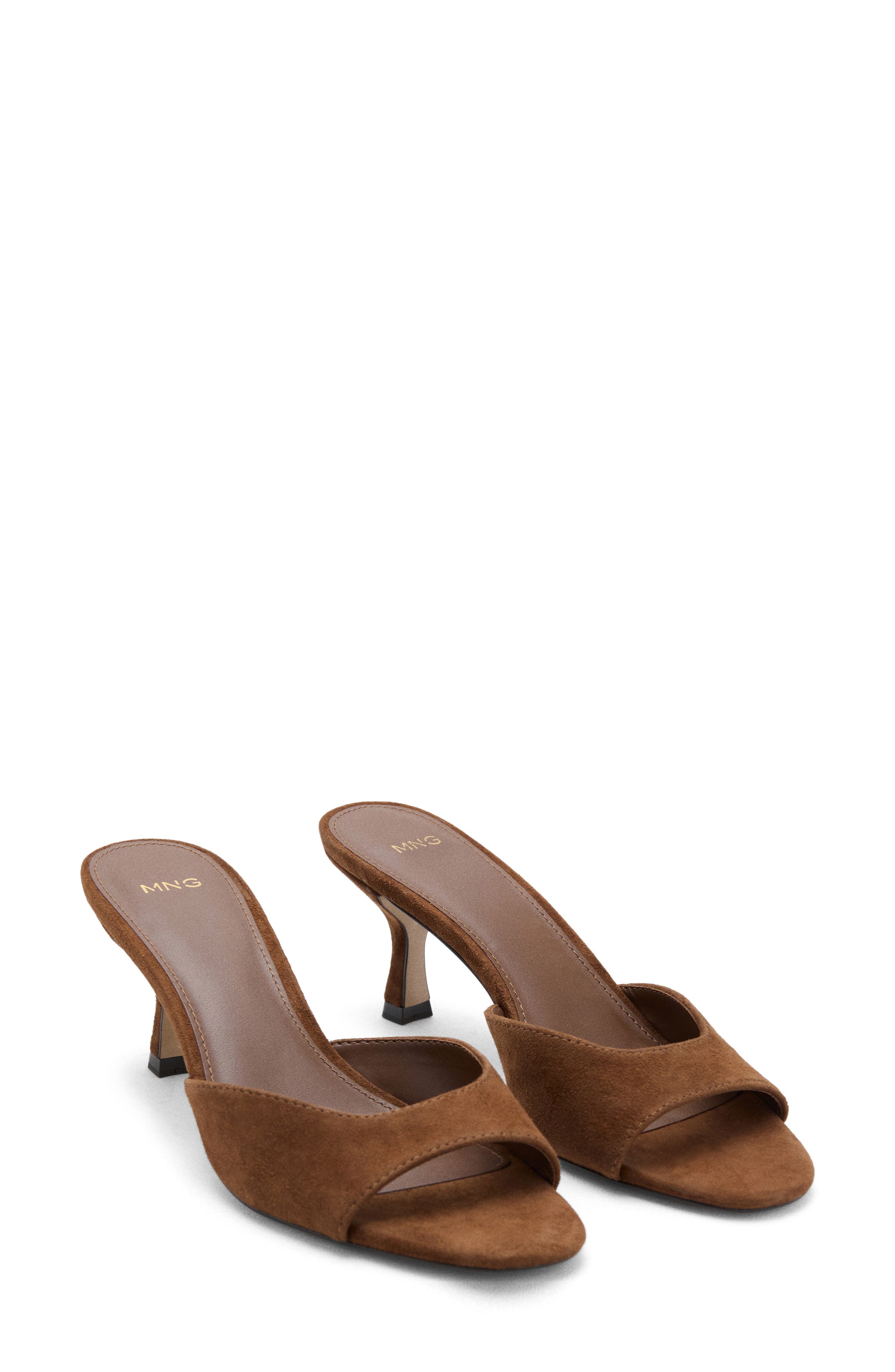 MANGO Funnel Heel Slide Sandal, Main, color, Leather