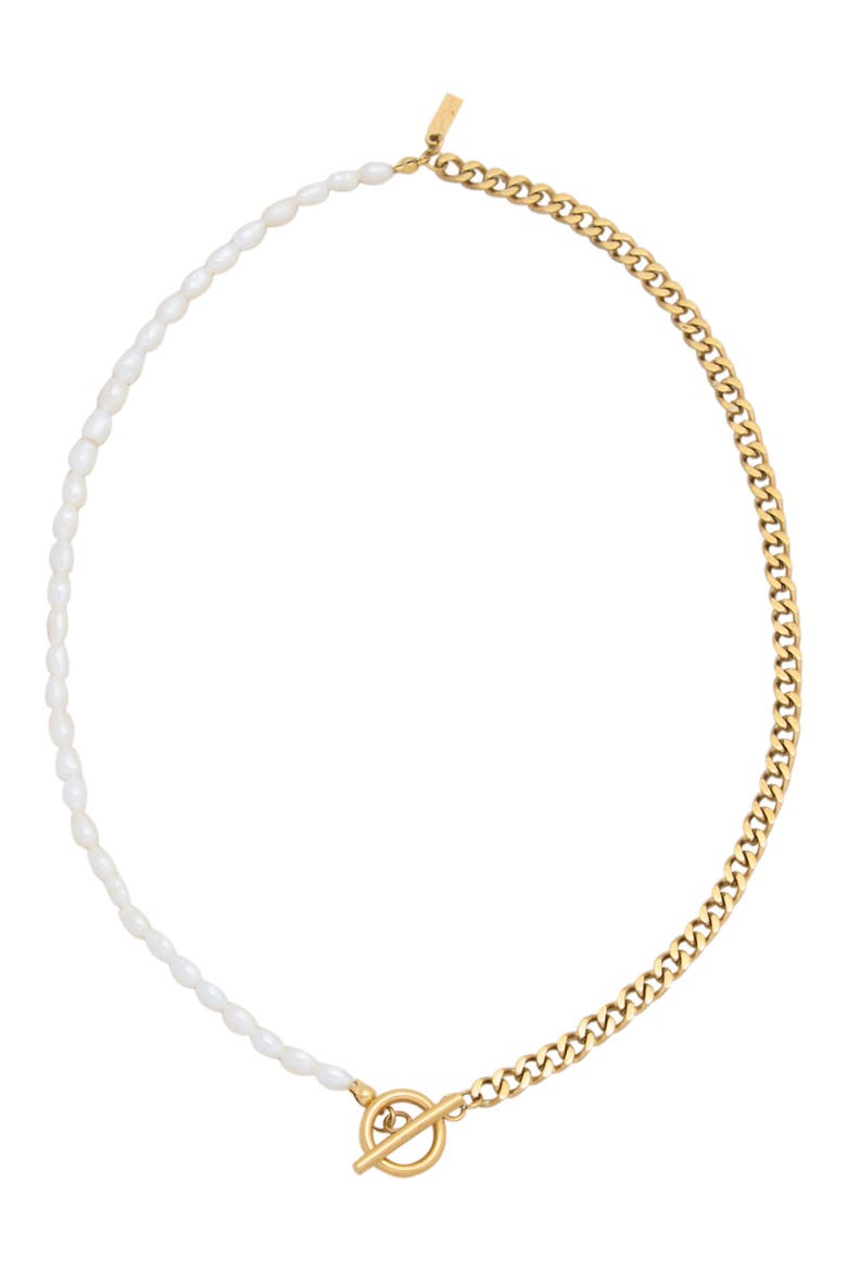 Imitation Pearl Curb Chain Toggle Necklace, Main, color, WHITE/ GOLD