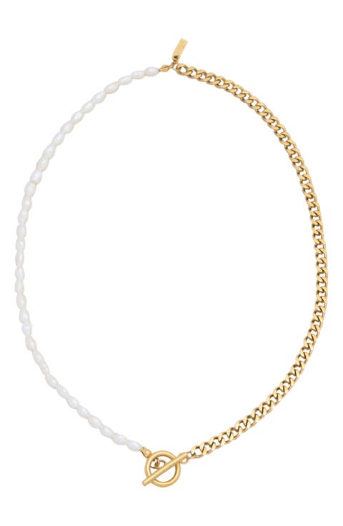 Imitation Pearl Curb Chain Toggle Necklace