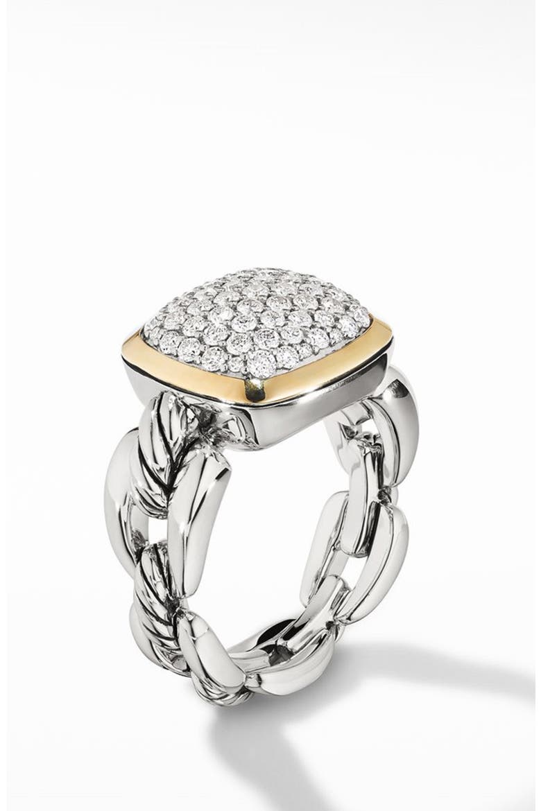 Wellesley Link Statement Ring with 18k Gold & Diamonds, Main, color, SILVER/ DIAMOND